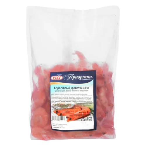 Креветки королівські 40/50 цілі в панцирі варено-морожені Приорити Vici м/у 1кг