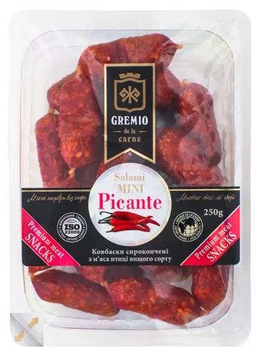 Ковбаски гострі сиров'ялені вищого ґатунку в упаковці 250г