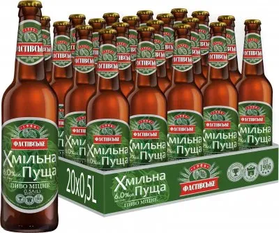 Упаковка пива Фастівське Хмельная Пуща світле пастеризоване 6%, 0.5л х 20 шт
