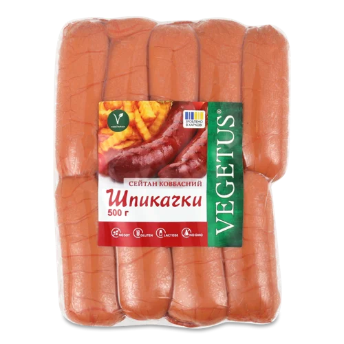Ковбаса Сейтан Шпикачки Vegetus Вищого Ґатунку в/у, 500г