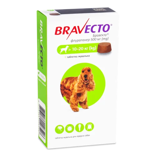 Таблетки для Середніх Собак Жувальні, Bravecto, 10-20 кг, 1 шт