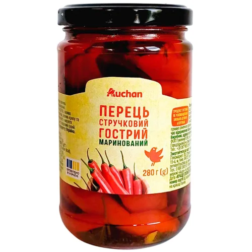 Перець Auchan стручковий гострий маринований 280г