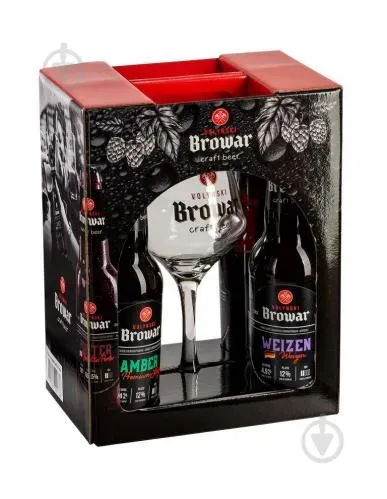 Набір пива Волинський бровар 0.35л (4-пак) + бокал