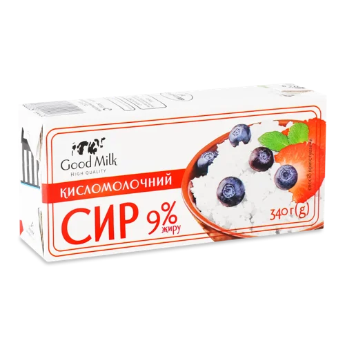 Сир Кисломолочний 9% Good Milk Термінально Оброблений т/п, 340г