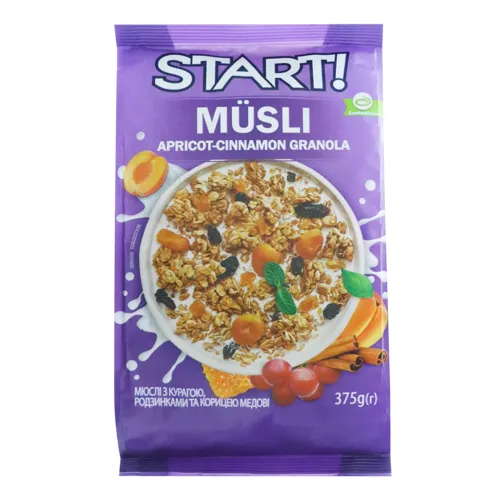 Мюслі з курагою родзинками та корицею медові Start! м/у 375г