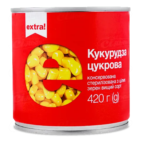 Кукурудза Extra! цукрова консервована з залізній банці, 420г
