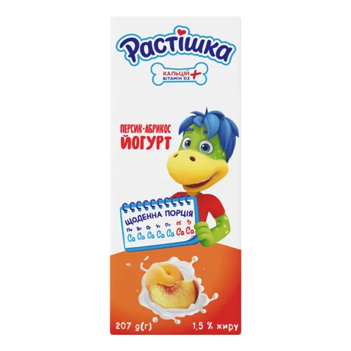 Йогурт 1.5% для дітей від 3 років питний Персик-абрикос Растішка 207г
