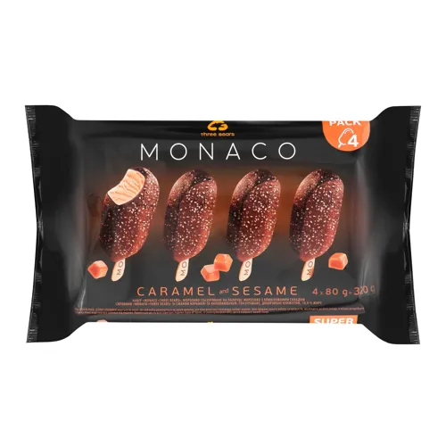 Набір Морозиво 10% глазуроване на паличці Caramel and sesame Monaco Три ведмеді м/у 4х80г