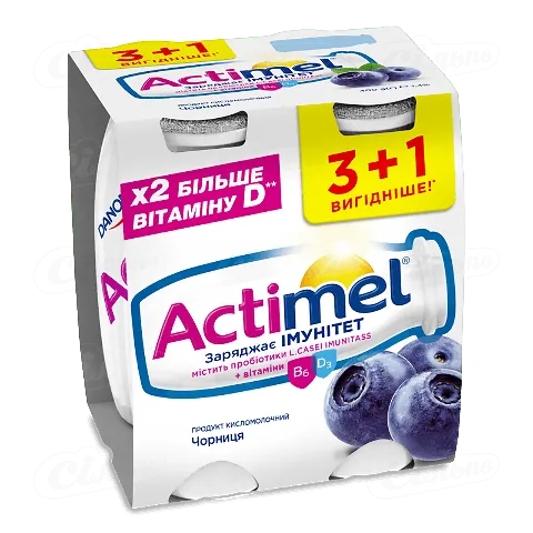 Продукт кисломолочний Actimel чорниця 1.4% 4х100г