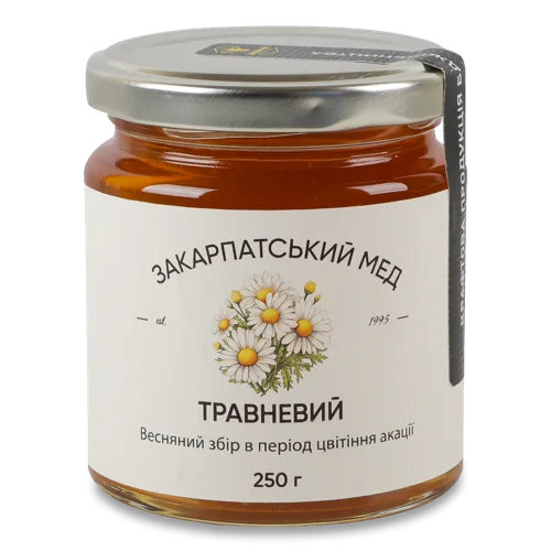 Мед Натуральний Закарпатський Травневий В/ґ Медовий Край, Скляна Банка 250г