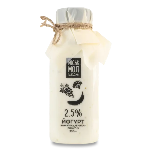 Йогурт Пастеризований Виноград-Банан-Броколі Міськмолзавод №1, п/пл, 2.5%, 330г