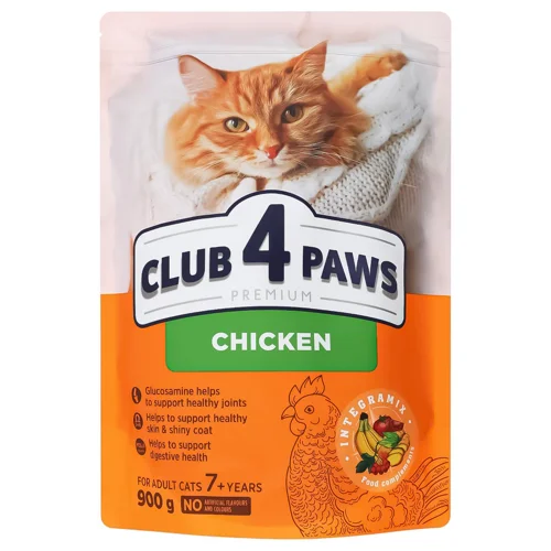 Корм сухий Club 4 Paws Premium з куркою для літніх котів +7 років 900г