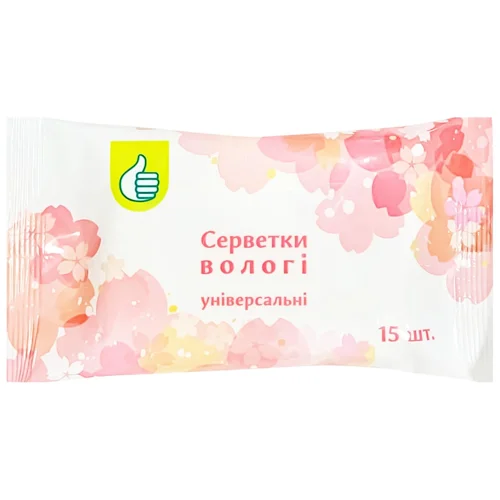 Серветки вологі Auchan універсальні рожеві 15шт