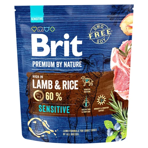 Корм сухий Brit Premium Sensitive з ягням та рисом для собак з чутливим травленням 1кг