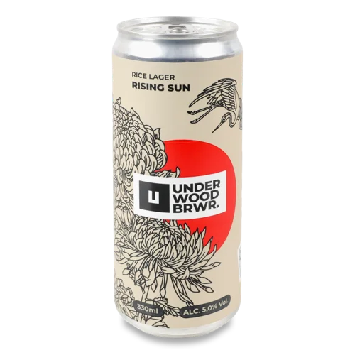 Пиво Світле Нефільтроване Непастеризоване Rising Sun Rice Lager, з/б, 0.33л, 5%