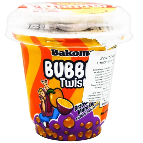 Йогурт Bakoma Twist Bubble Персик-маракуя з фруктовими кульками 210г