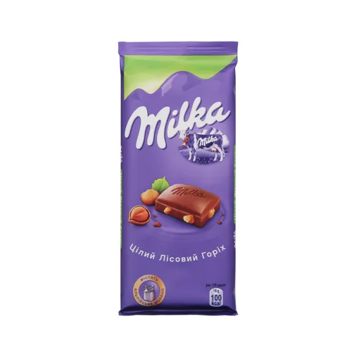 Шоколад Milka молочний з цільним лісовим горіхом 90г