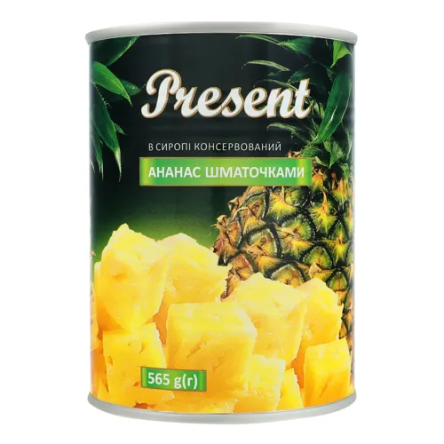 Ананаси Present шматочками в легкому сиропі 580мл/565г