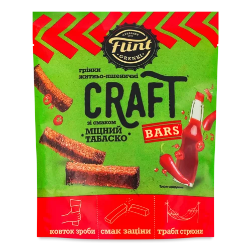 Грінки Житньо-Пшеничні Вищого Ґатунку Міцний Табаско Craft Bars Flint, 80г