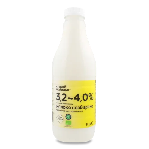 Молоко Незбиране Органічне Пастеризоване Старий Порицьк, 3.2-3.8%, п/пл, 1л