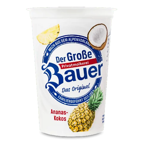 Йогурт Bauer з наповнювачем ананас-кокос 3,4%, 250г