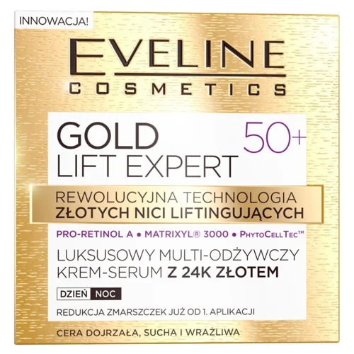 Крем-сироватка Eveline Cosmetics Gold Lift Expert 50+ для зрілої сухої та чутливої шкіри обличчя 50мл