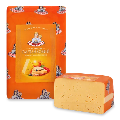Сир Твердий Сметанковий Добряна, 50% Жиру, кг