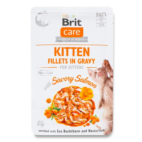 Вологий Повнораціонний Корм Для Кошенят Fillets in Gravy з Лососем Care Brit, 85г
