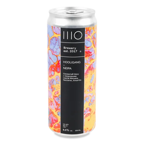 Пиво Світле Нефільтроване Непастеризоване Hooligang Neipa, в/ґ, з/б, 0.33л, 6.5%