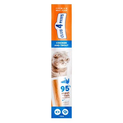 Ласощі для котів Club 4 Paws Premium з куркою та фореллю паличка 5г