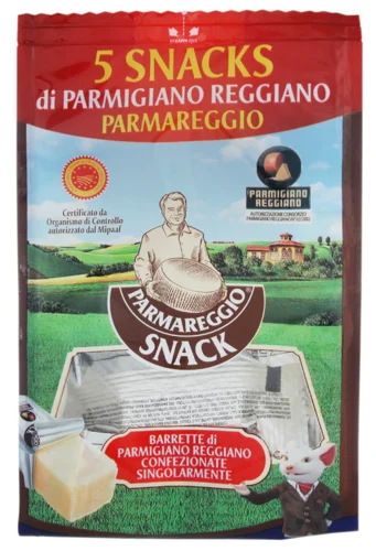 Сир Твердий Snack Parmareggio, Масова Частка Жиру 32%, м/у 5х20г