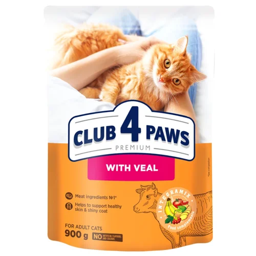 Корм сухий Club 4 Paws Premium з телятиною для дорослих котів 900г