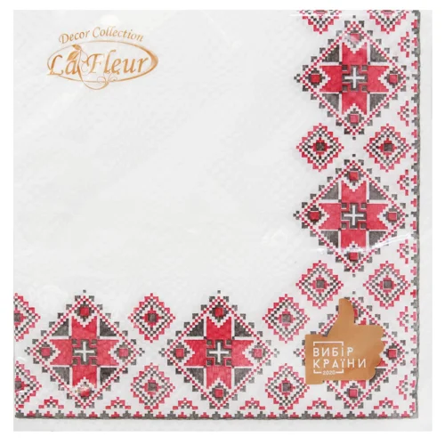 Серветки La Fleur Вишивка червона 2-шарові 33х33см 16шт