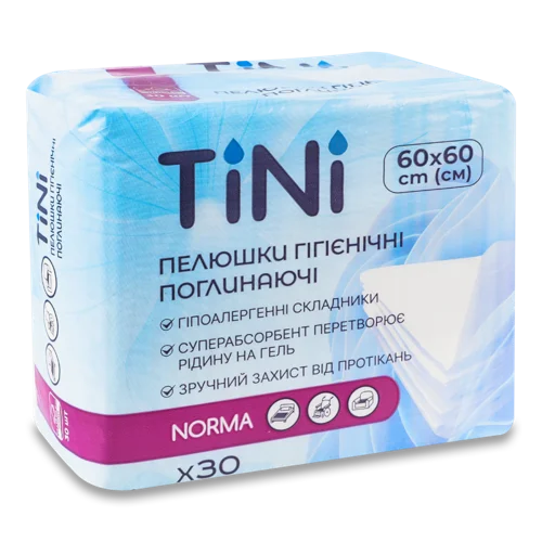 Пелюшки Гігієнічні Поглинаючі Norma Tini, 60х60см, 30шт, в/ґ