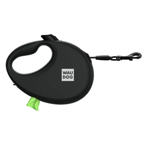 Повідець-рулетка Waudog R-leash зі стрічкою М до 20кг 5м з контейнером для пакетів чорний