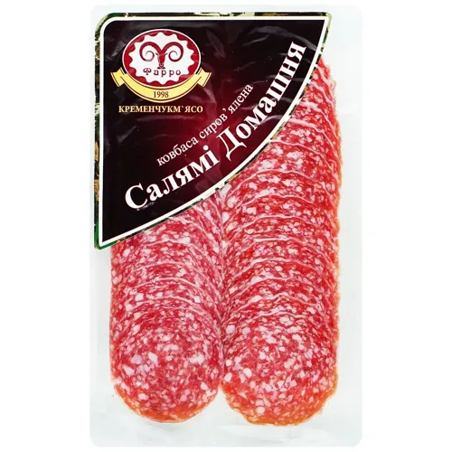 Ковбаса Фарро Салямі домашня сирокопчена нарізка 80г