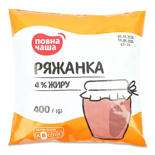Ряжанка Повна Чаша 4% п/е, 400г