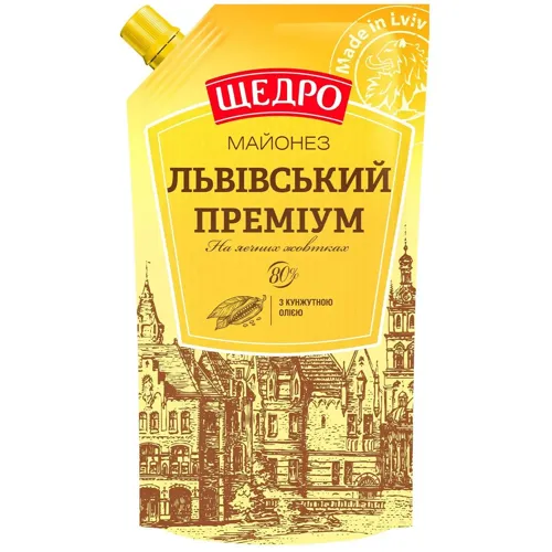 Майонез Щедро Львівський Преміум 80% дой-пак 400г