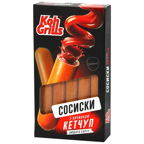 Сосиски Koh Grills Глобино з начинкою Кетчуп без оболонки вищий сорт 335г