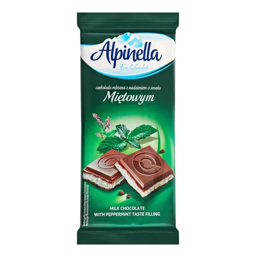 Шоколад Alpinella молочний з м'ятною начинкою 100г