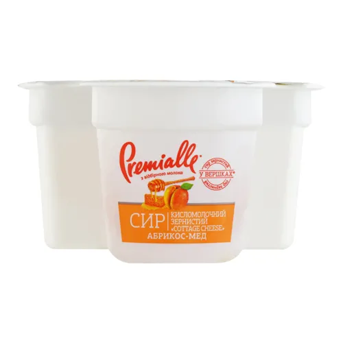 Сир кисломолочний 7% зернистий Абрикос-мед Premialle 150г