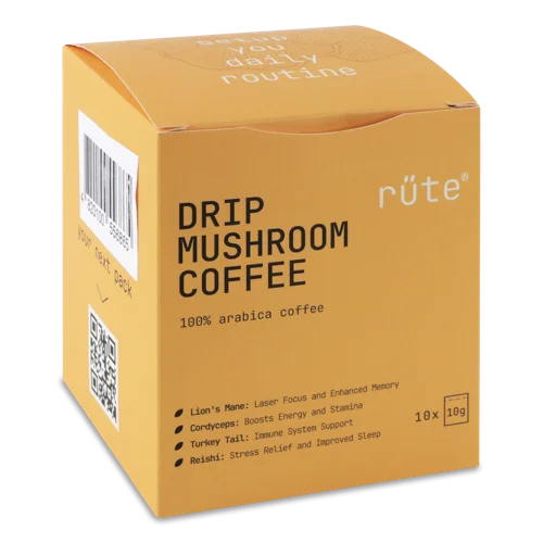 Кава Натуральна Зернова Смажена Мелена з Екстрактами Грибів, Картонна Упаковка, 10х10г