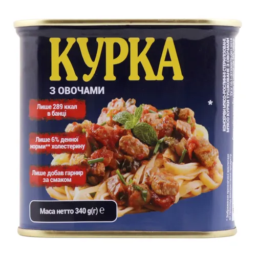 Курка тушкована з овочами Power BANKa з залізній банці 340г