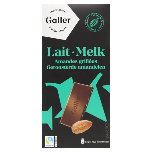 Шоколад молочний Galler зі смаженим мигдалем 80г