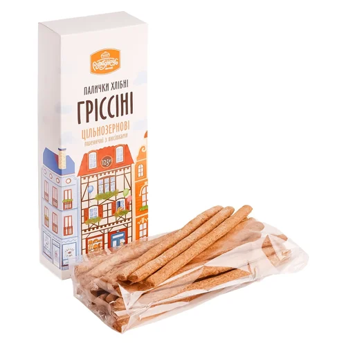 Хлібні палички Рум'янець Гріссіні цільнозернові пшеничні з висівками 125г