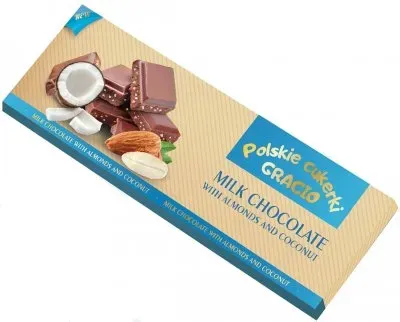 Молочний шоколад Gracio з міндалем і кокосом 250г