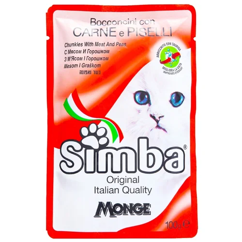 Корм вологий Simba з м'ясом та горохом для котів 100г
