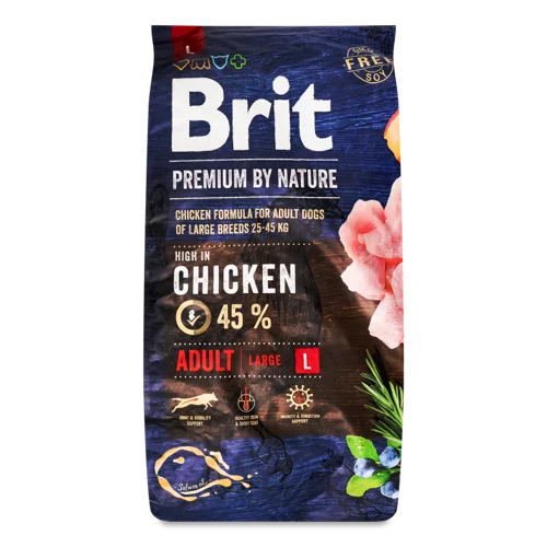 Корм сухий повнораціонний для дорослих собак великих порід з куркою Premium by Nature, в/к, 8 кг