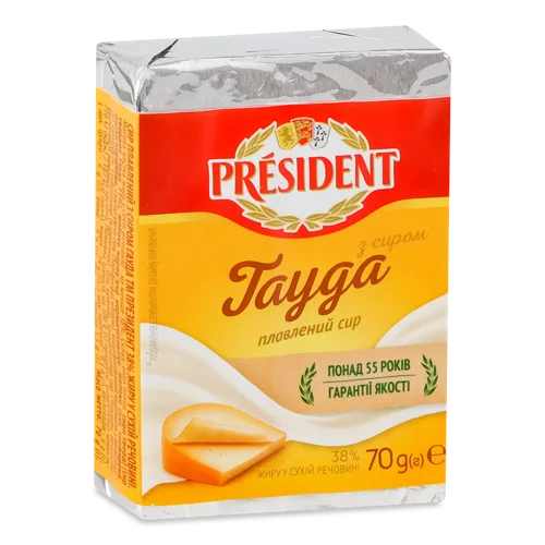 Сир Плавлений 38% з Сиром Гауда President, в/ґ, 70г