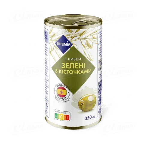 Оливки «Премія»® зелені з кісточками, 350г